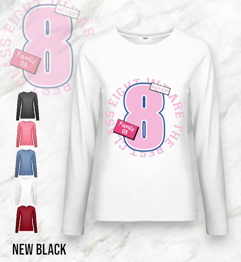 粉色數字8純棉100%女長袖薄T (S-2XL) NEWBLACK